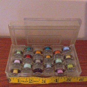 Bobbin Box Full with 18 Bobbins Lot Vintage